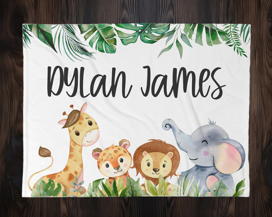 Safari Animals Personalized Baby Blanket Jungle Theme