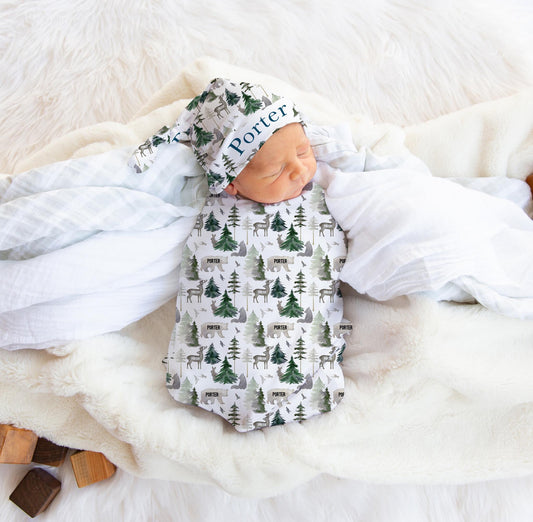 Personalized Forest Theme Print Swaddle