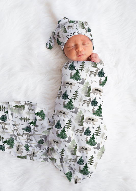 Personalized Forest Theme Print Swaddle