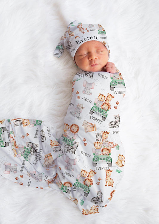 Personalized Safari Animal Print Swaddle