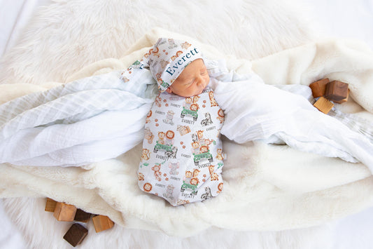 Personalized Safari Animal Print Swaddle