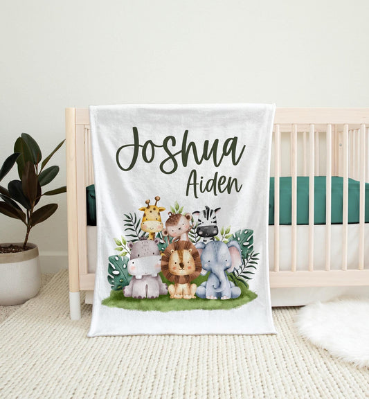 Safari Animals Personalized Baby Blanket