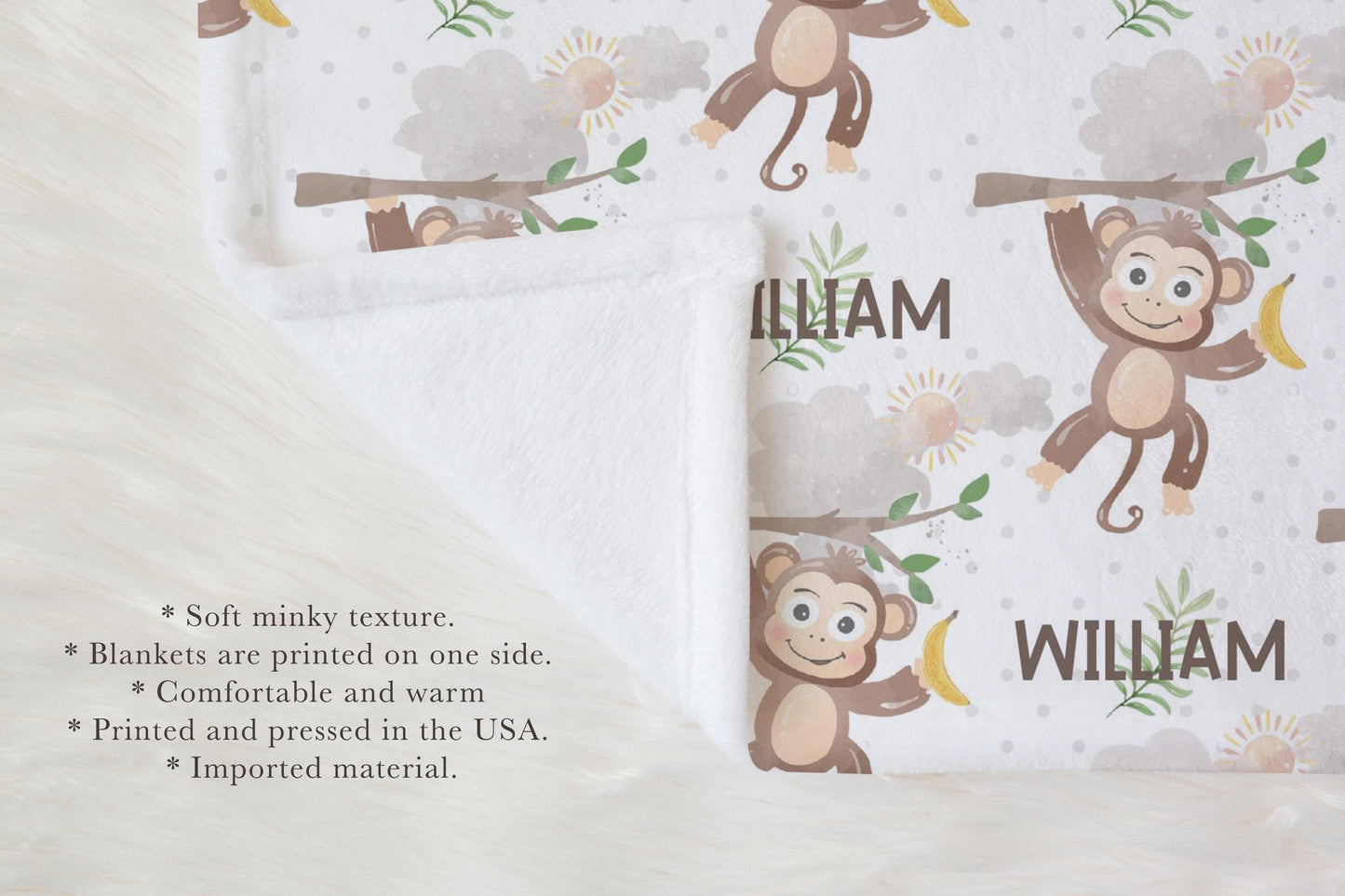 Monkey Baby Blanket Personalized Baby Blanket