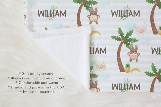 Monkey Baby Blanket Personalized Baby Blanket