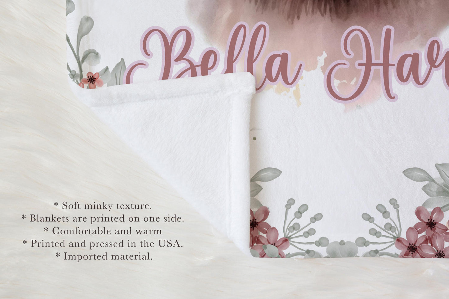 Baby Bear Floral Personalized Baby Blanket