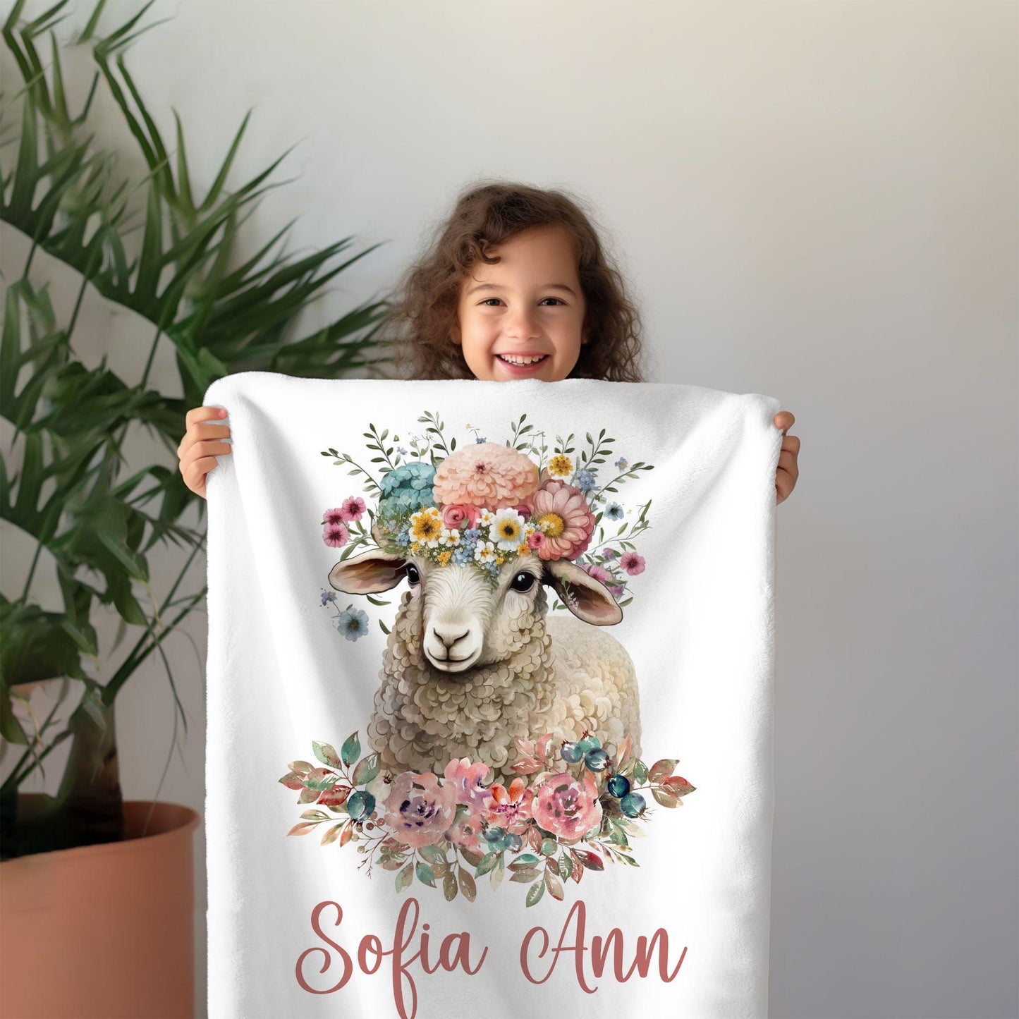 Sheep Floral Personalized Baby Blanket