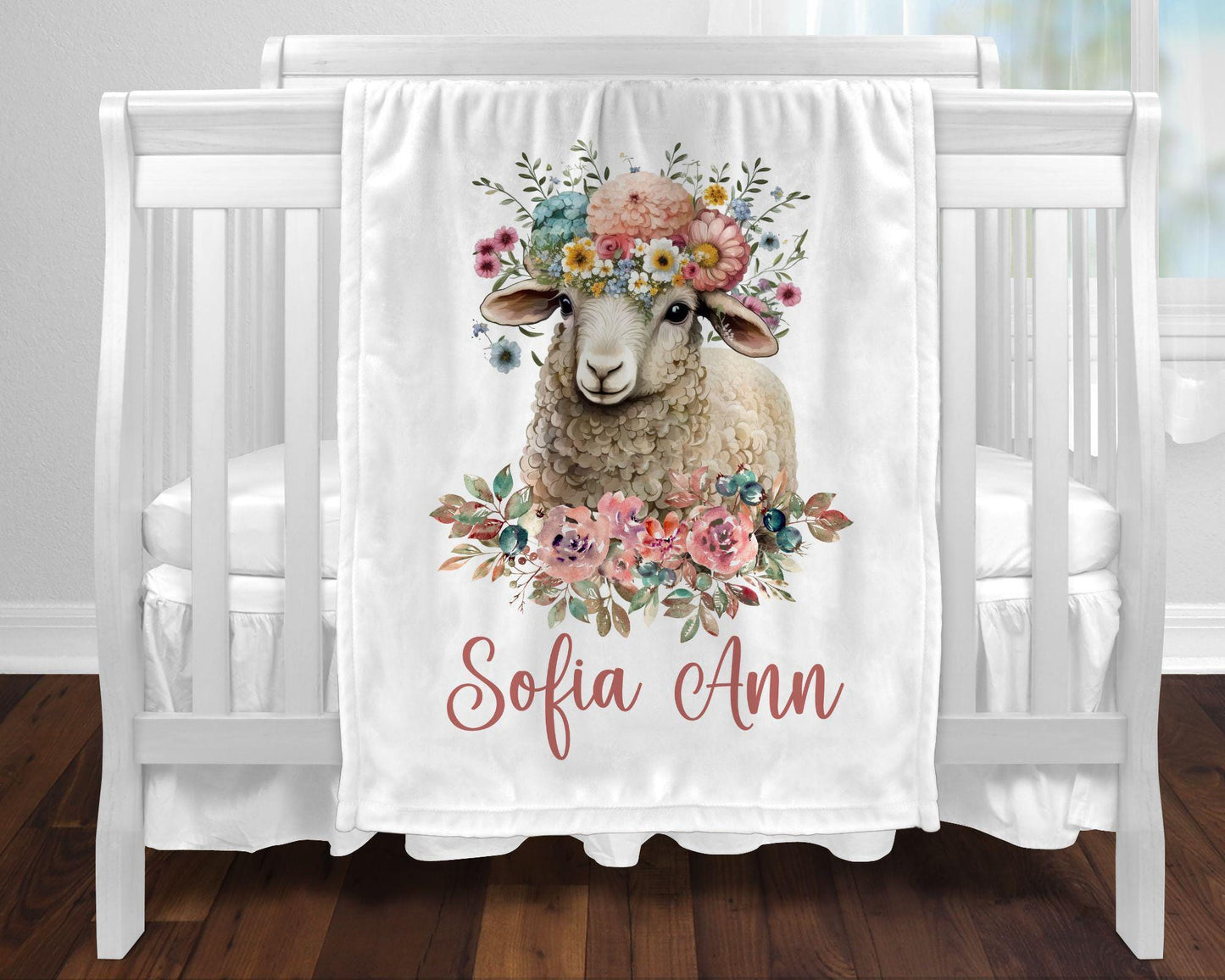 Sheep Floral Personalized Baby Blanket