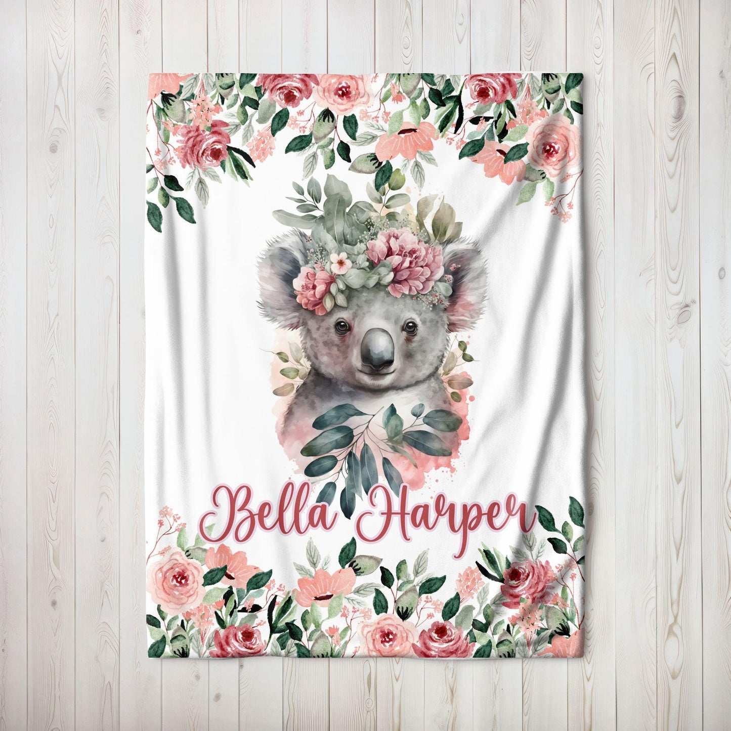 Koala Floral Personalized Baby Blanket