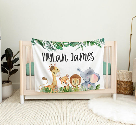 Safari Animals Personalized Baby Blanket Jungle Theme