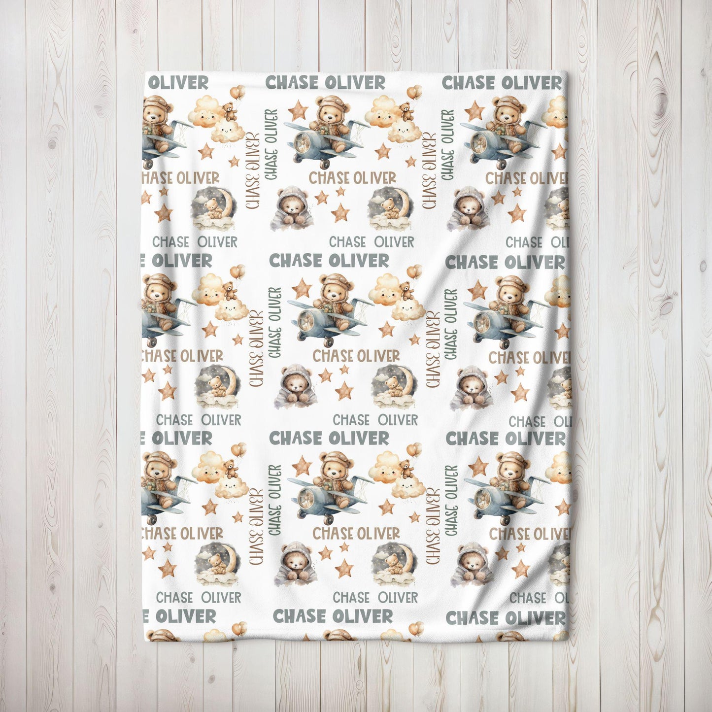 Baby Bear Airplane Nursery Personalized Baby Blanket