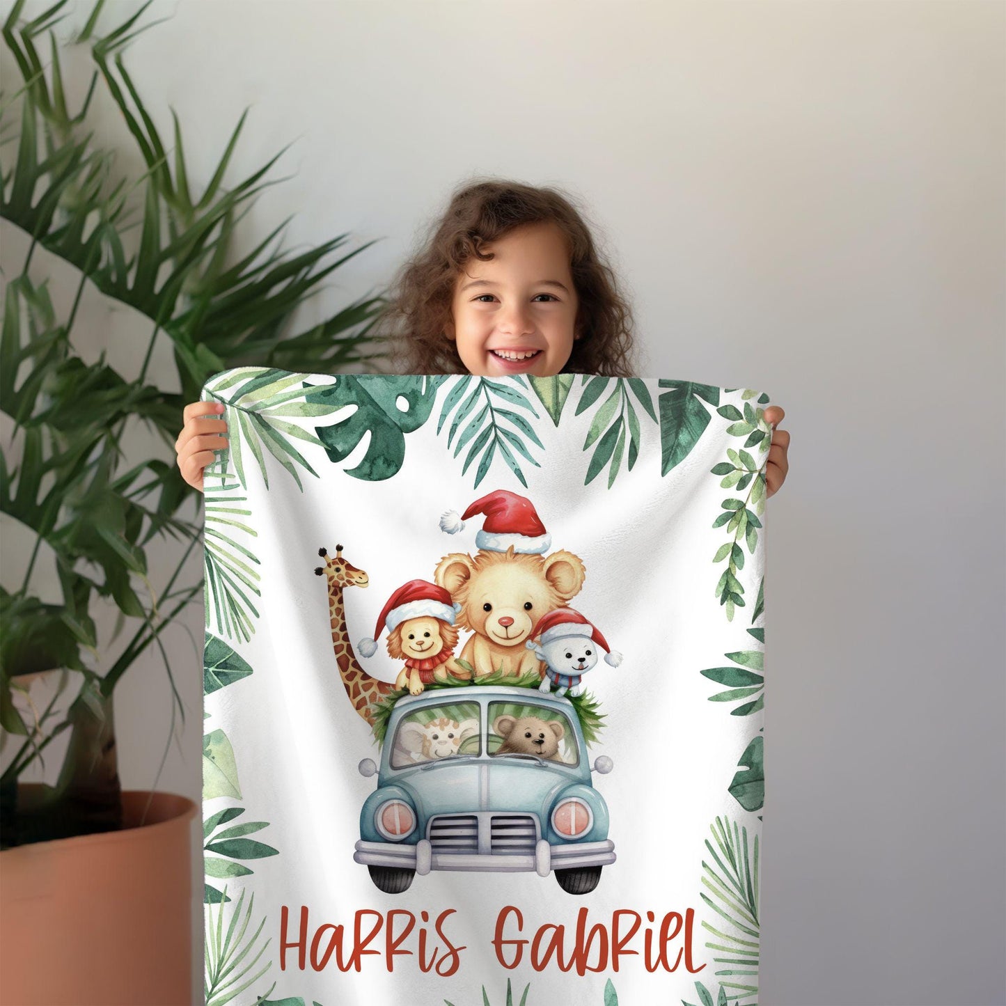 Christmas Safari Zoo Animals Personalized Baby Blanket