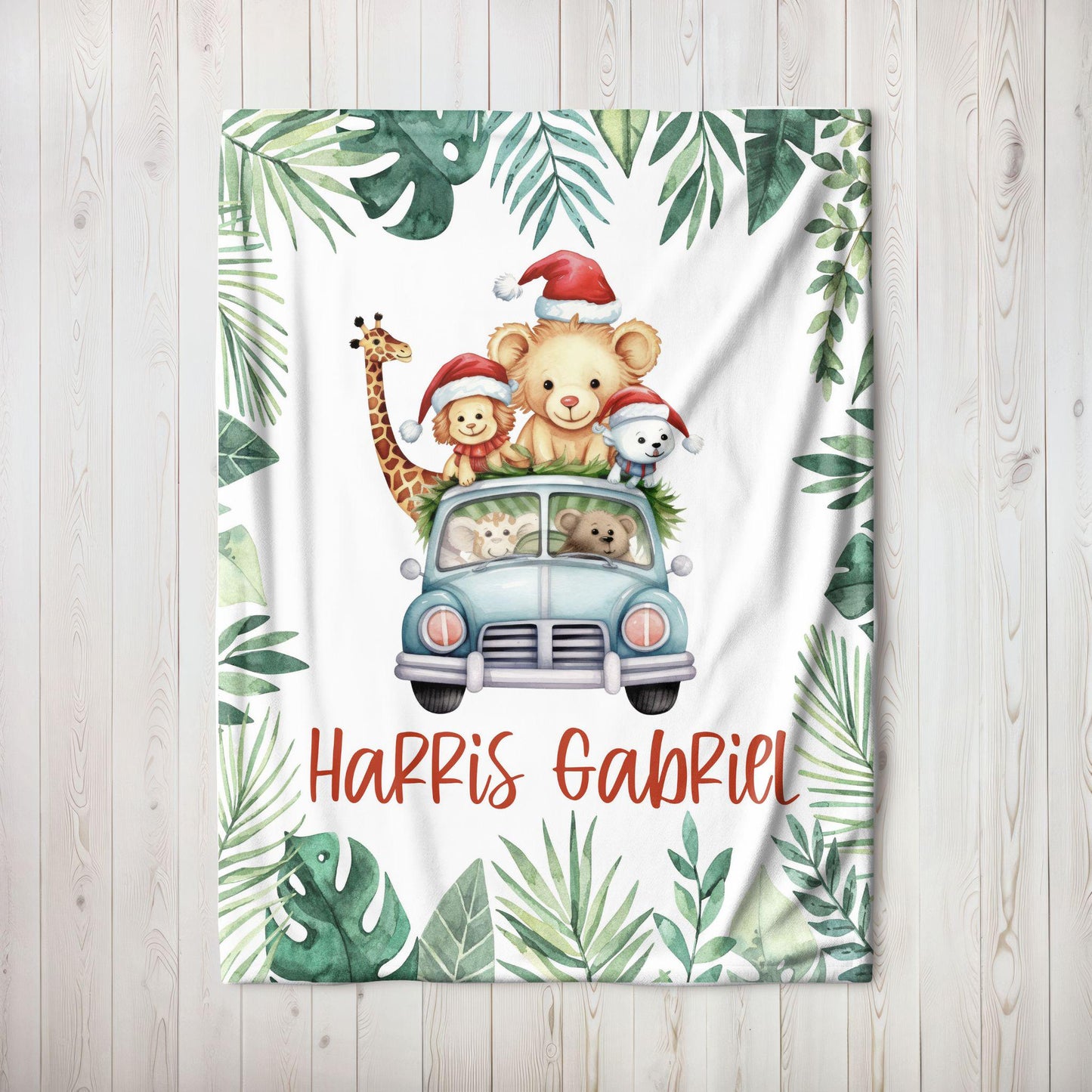 Christmas Safari Zoo Animals Personalized Baby Blanket