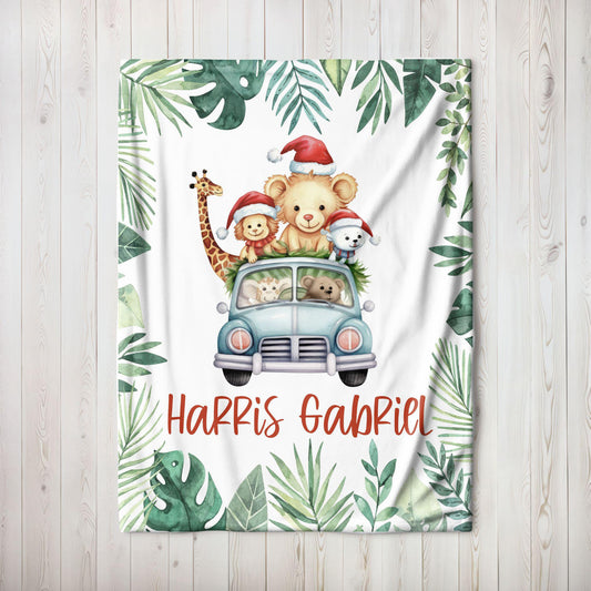 Christmas Safari Zoo Animals Personalized Baby Blanket