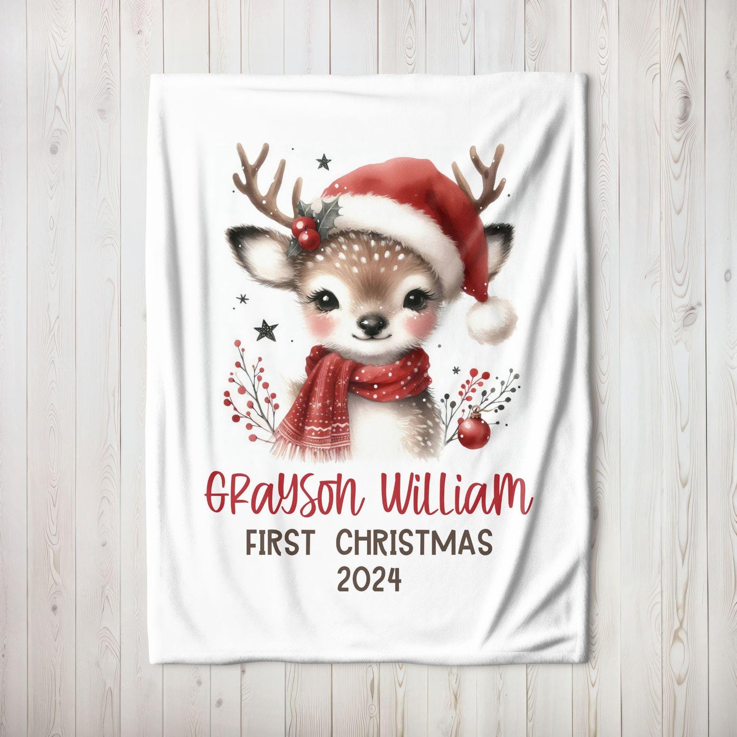 My First Christmas Reindeer Christmas Personalized Baby Blanket