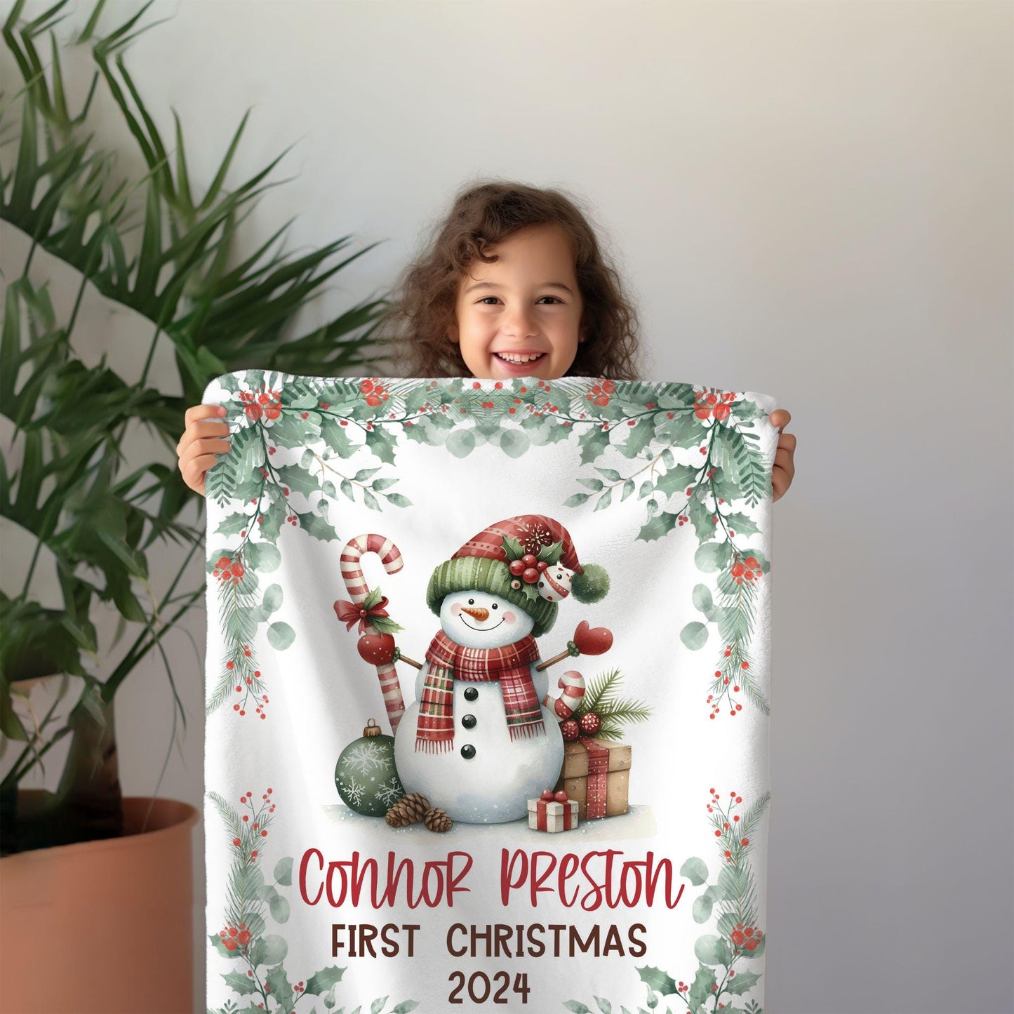 My First Christmas Snowman Personalized Baby Blanket