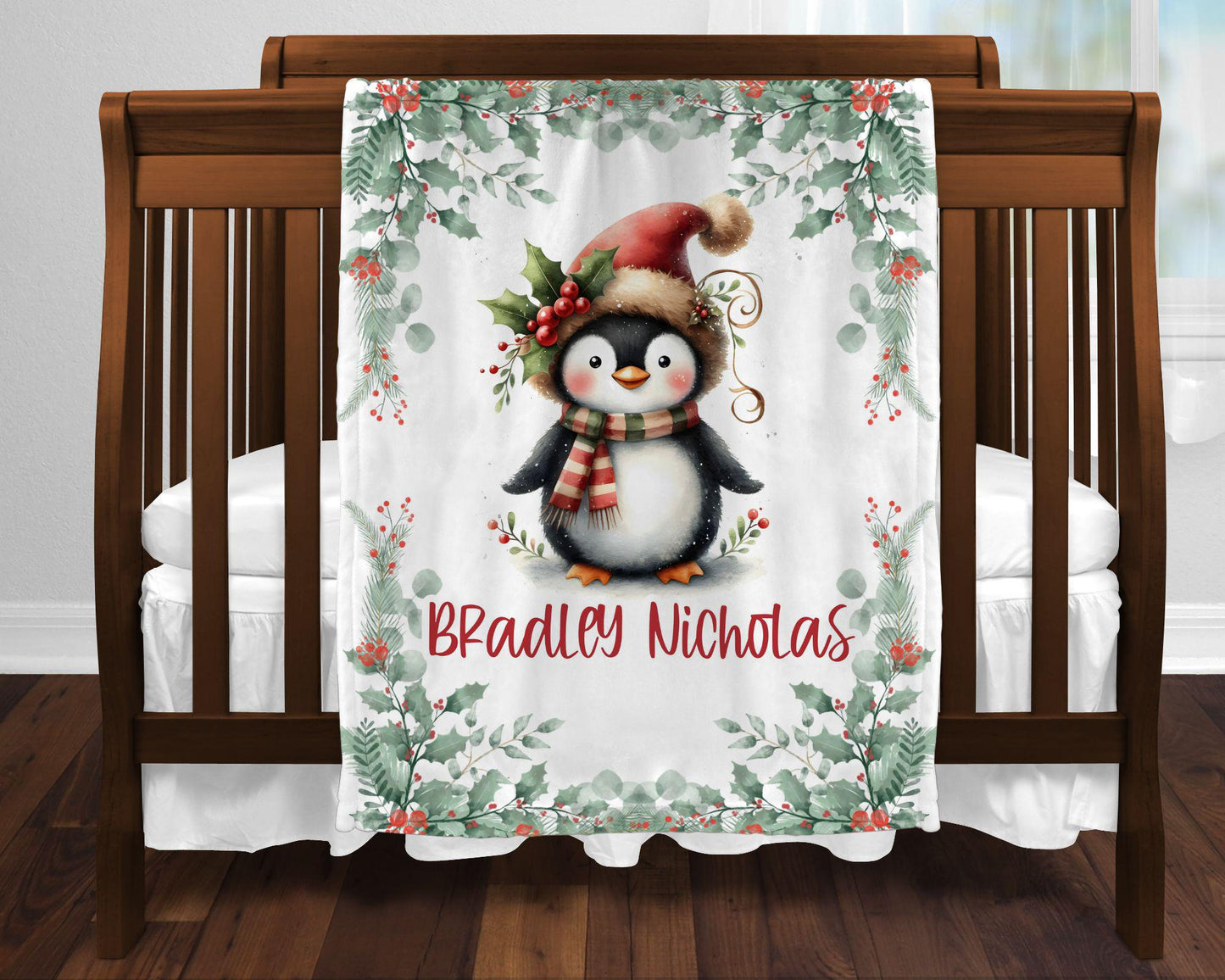 Christmas Penguin Personalized Baby Kids Blanket