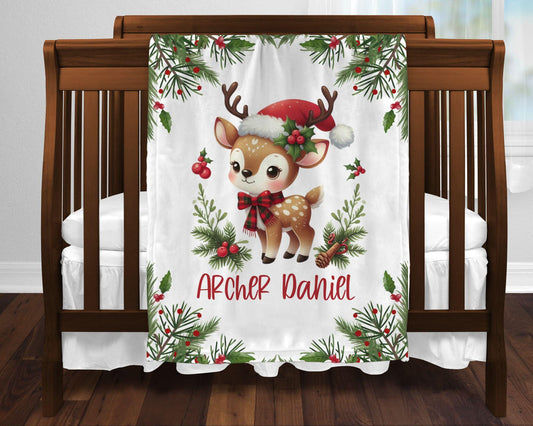 Christmas Reindeer Personalized Baby Kids Blanket