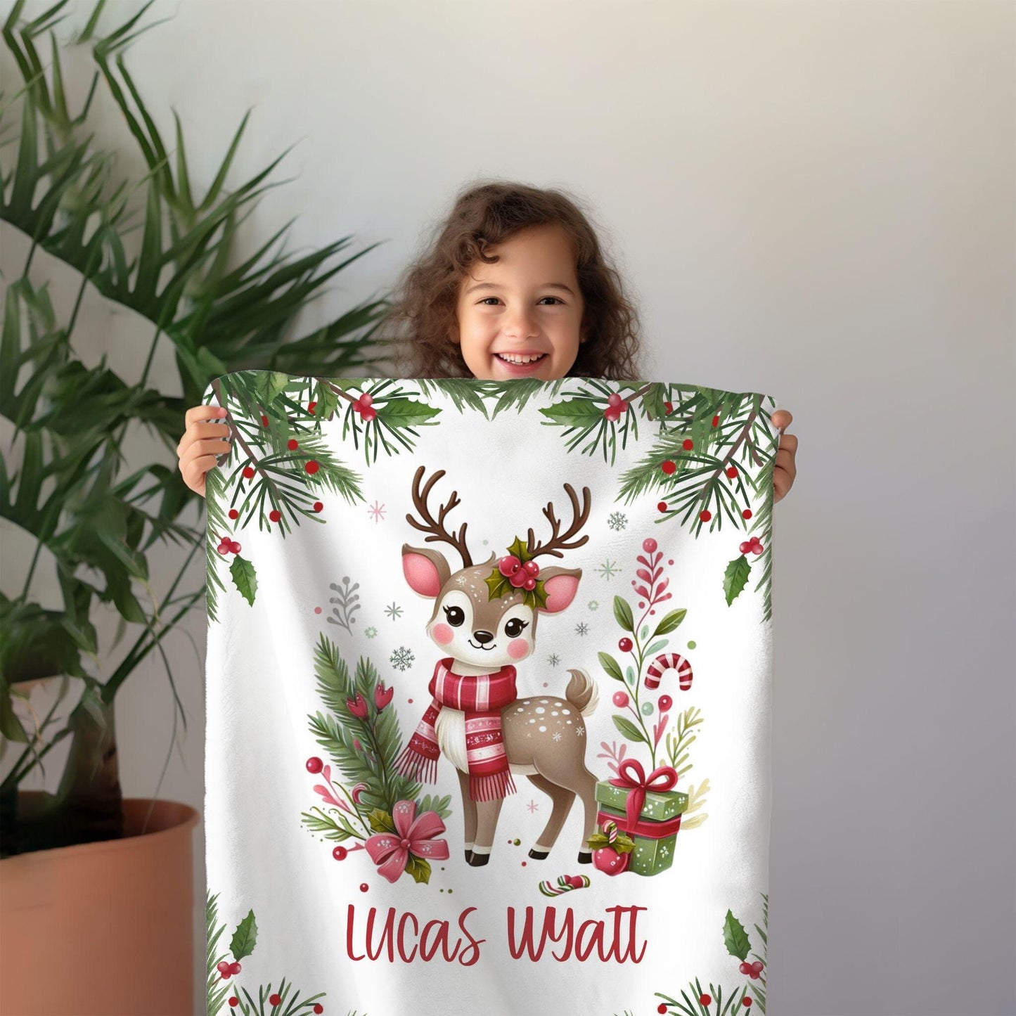 Christmas Reindeer Personalized Baby Kids Blanket