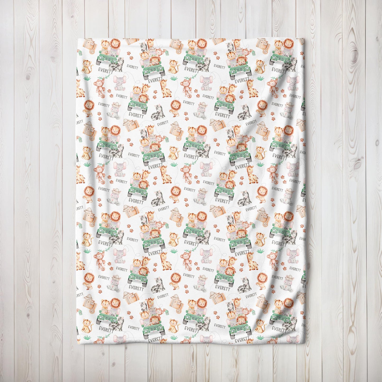 Safari Animals Personalized Baby Blanket