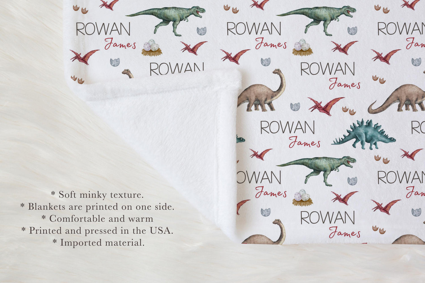 Dinosaur Personalized Blanket Baby Kids Blanket