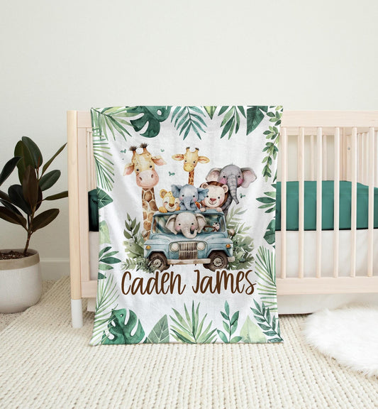 Safari Animals Personalized Baby Blanket