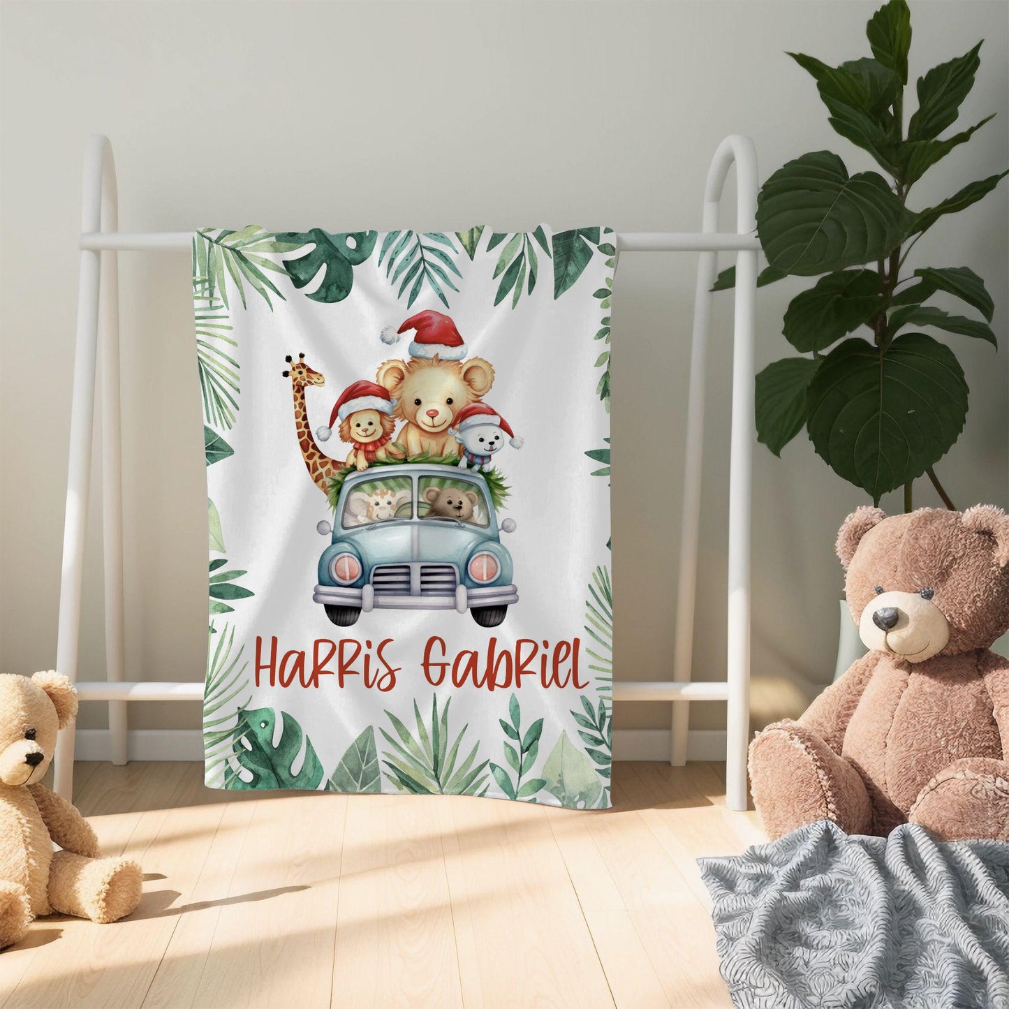 Christmas Safari Zoo Animals Personalized Baby Blanket