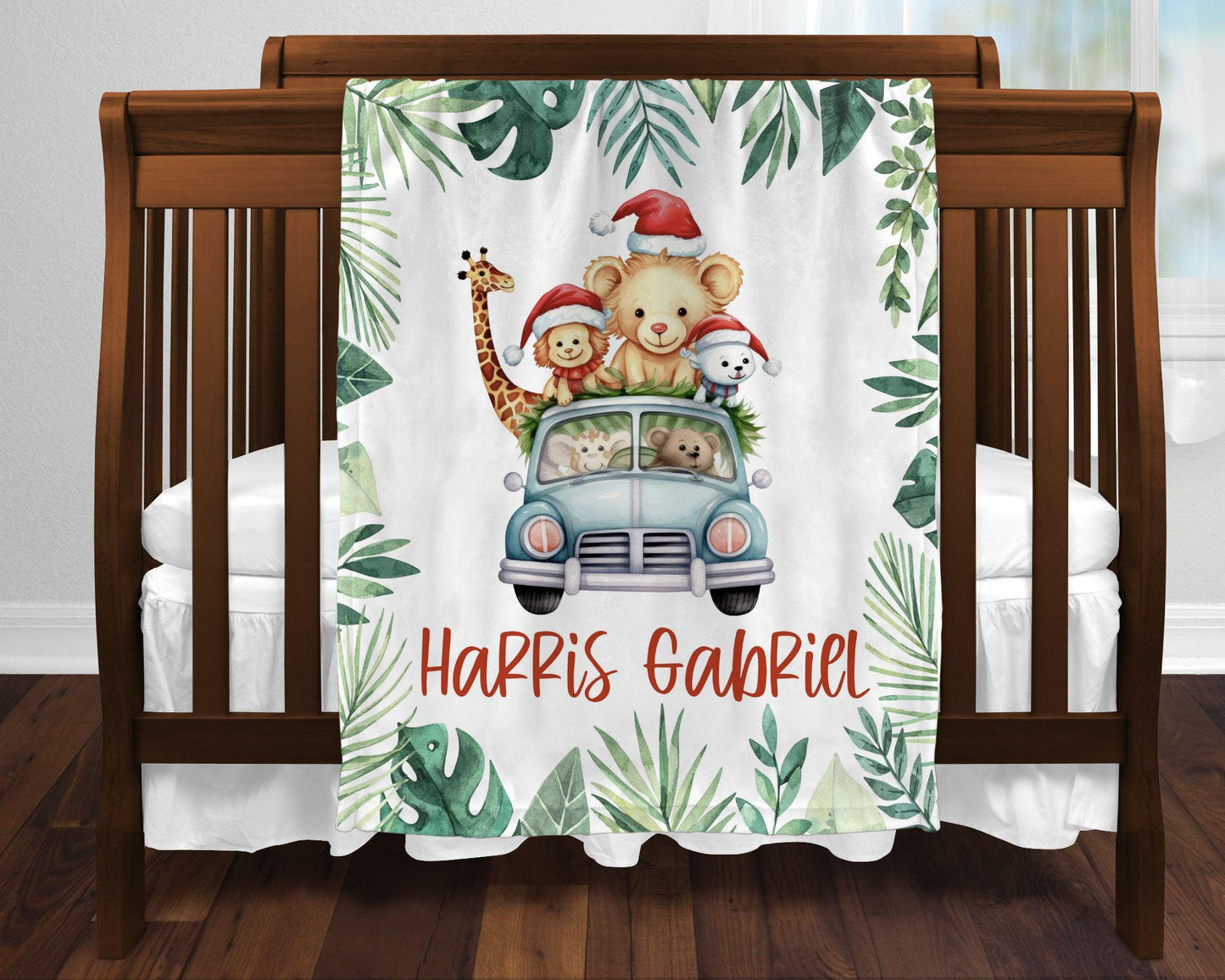 Christmas Safari Zoo Animals Personalized Baby Blanket