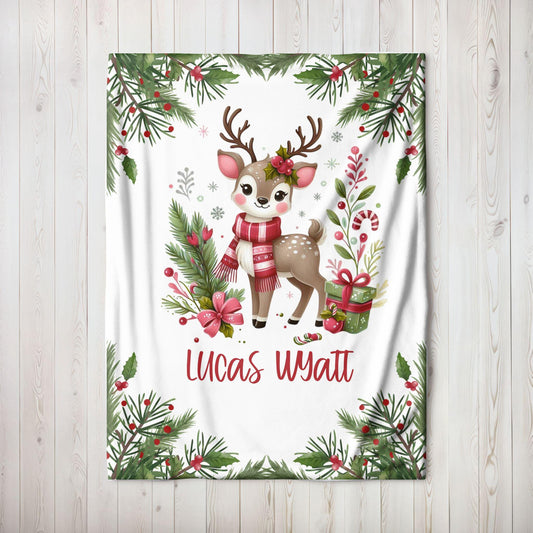 Christmas Reindeer Personalized Baby Kids Blanket