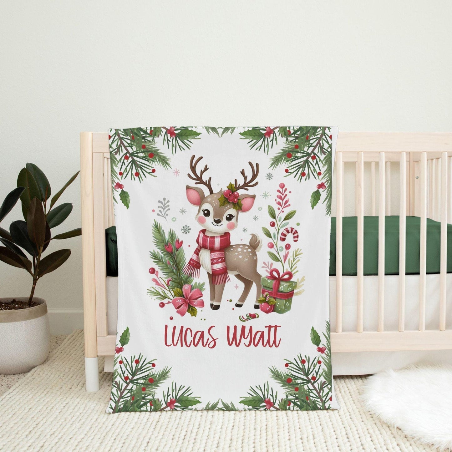 Christmas Reindeer Personalized Baby Kids Blanket