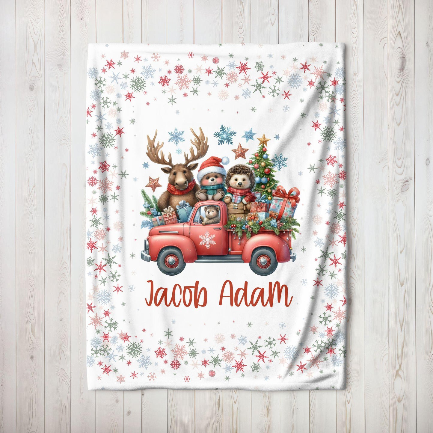 Christmas Forest Woodland Animals Personalized Baby Blanket