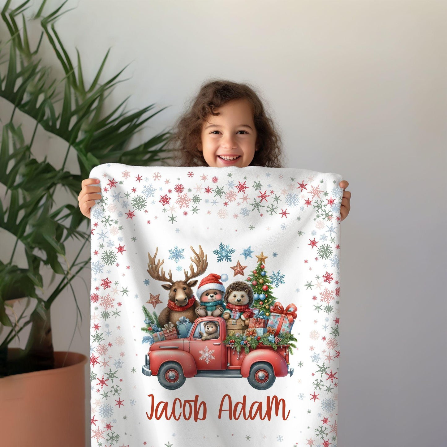 Christmas Forest Woodland Animals Personalized Baby Blanket