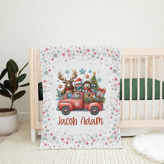 Christmas Forest Woodland Animals Personalized Baby Blanket